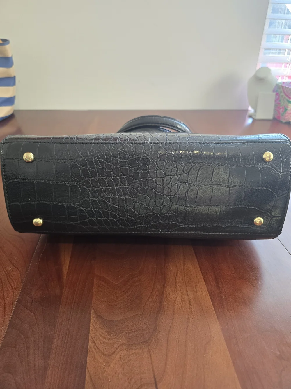 Anne Klein Black Croc-Embossed Shoulder Bag with Gold Accents, New Without Tags!